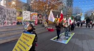 Vancouver, Canada—November 25, 2023: Freedom-loving Iranians and supporters of the People’s Mojahedin Organization of Iran (PMOI/MEK) organized a rally in solidarity with the Iranian Revolution.
