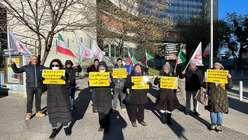 Vienna, Austria—November 23-24, 2023: For two consecutive days, freedom-loving Iranians and supporters of the People’s Mojahedin Organization of Iran (PMOI/MEK) held a rally simultaneously with the IAEA Board of Governors meeting against the appeasement policy toward the Mullahs' regime.