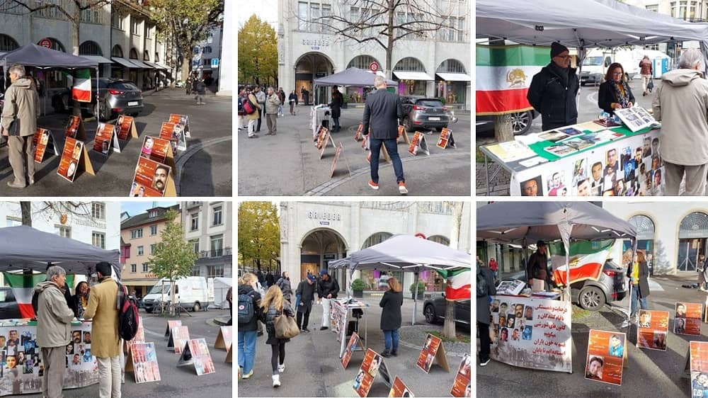 Zurich, Switzerland—November 10, 2023: Freedom-loving Iranians and supporters of the People’s Mojahedin Organization of Iran (PMOI/MEK) held a photo exhibition in solidarity with the Iranian Revolution and commemorated the martyrs of the nationwide uprising of the Iranian people.