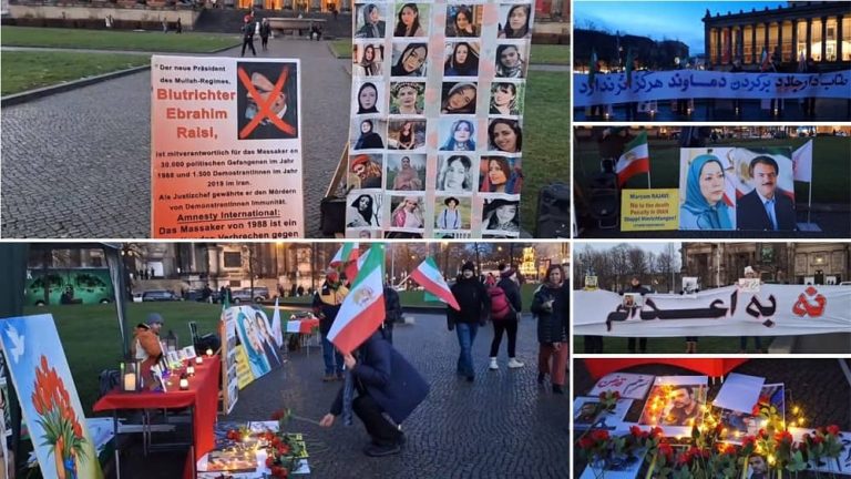 Berlin, Germany—December 9, 2023: Freedom-loving Iranians and supporters of the People’s Mojahedin Organization of Iran (PMOI/MEK) organized a rally on the occasion of Human Rights Day to support the Iranian Revolution. Additionally, they condemned the wave of brutal executions in Iran.