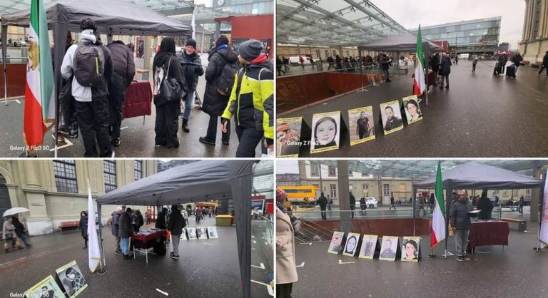 Bern, Switzerland — December 8, 2023: Freedom-loving Iranians and supporters of the People’s Mojahedin Organization of Iran (PMOI/MEK) organized a book exhibition in solidarity with the Iranian Revolution.
