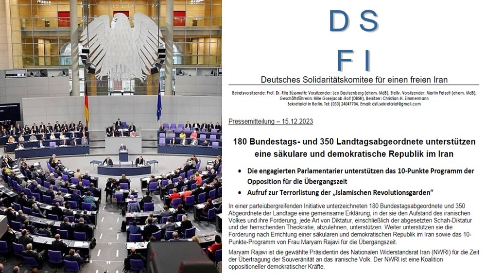 180 members of the Bundestag and 350 members of the state parliament support a secular and democratic republic in Iran