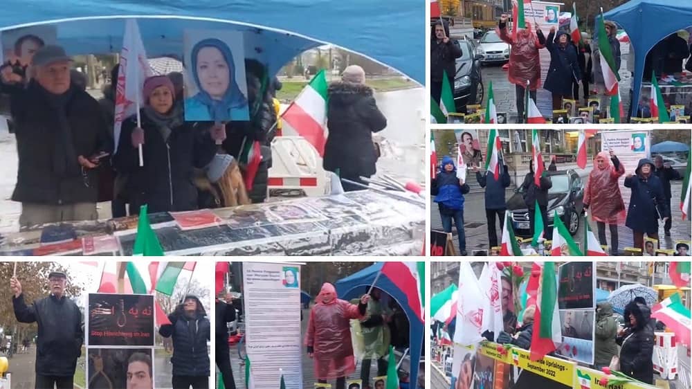 Düsseldorf, Germany—December 9, 2023: MEK Supporters Rally in Solidarity With the Iran Revolution on the Occasion of Human Rights Day