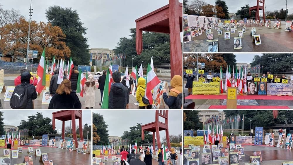 Geneva, Switzerland—December 9, 2023: MEK Supporters Rally in Solidarity With the Iranian Revolution on the Occasion of Human Rights Day