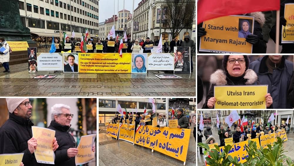 Gothenburg, Sweden—December 16, 2023: Freedom-loving Iranians and supporters of the People’s Mojahedin Organization of Iran (PMOI/MEK) organized a rally to express support for the Iranian Revolution.