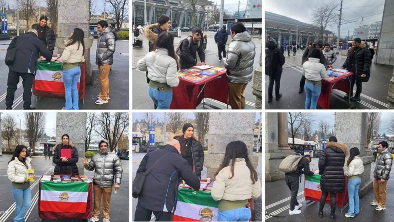 Lucerne, Switzerland — December 20, 2023: Freedom-loving Iranians and supporters of the People’s Mojahedin Organization of Iran (PMOI/MEK) organized a book exhibition in solidarity with the Iranian Revolution.