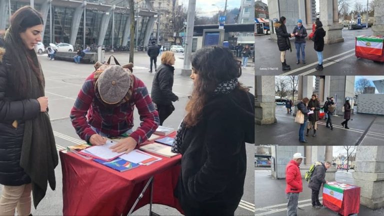 Lucerne, Switzerland — December 6, 2023: Freedom-loving Iranians and supporters of the People’s Mojahedin Organization of Iran (PMOI/MEK) organized a book exhibition in solidarity with the Iranian Revolution.