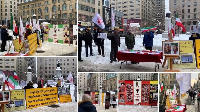 Montreal, Canada—December 9, 2023: Iranian community and supporters of the People’s Mojahedin Organization of Iran (PMOI/MEK) organized a rally on the occasion of Human Rights Day to support the Iranian Revolution. They also condemned the wave of brutal executions in Iran.