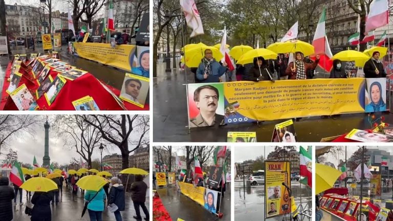 Paris, France—December 9, 2023: Freedom-loving Iranians and supporters of the People’s Mojahedin Organization of Iran (PMOI/MEK) organized a rally on the occasion of Human Rights Day in Place de la Bastille to support the Iranian Revolution. Additionally, they condemned the wave of brutal executions in Iran.