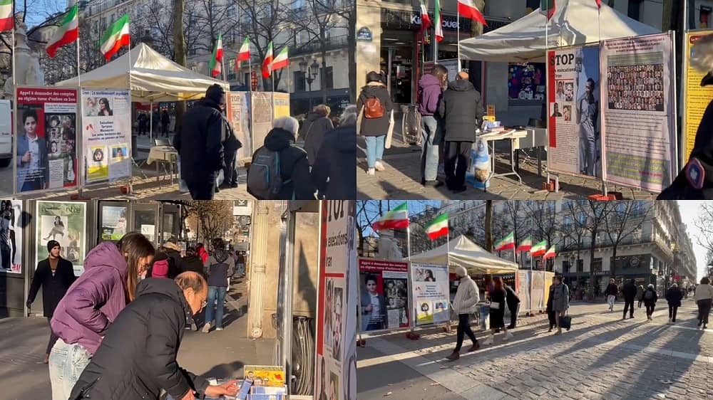 Paris—December 2, 2023: MEK Supporters  Exhibition in Solidarity With the Iran Revolution, Condemning the Brutal Executions in Iran
