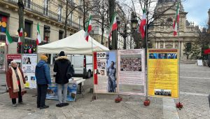 Paris, France—December 1, 2023: Freedom-loving Iranians and supporters of the People’s Mojahedin Organization of Iran (PMOI/MEK) held a photo exhibition in solidarity with the Iranian Revolution and commemorated the martyrs of the nationwide uprising of the Iranian people.