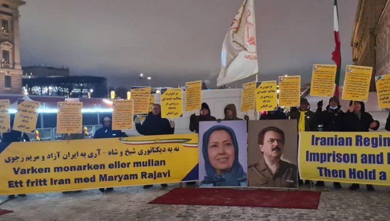 Stockholm, Sweden—December 12, 2023: Freedom-loving Iranians and supporters of the People’s Mojahedin Organization of Iran (PMOI/MEK) organized a rally in front of the Parliament to express solidarity with the Iranian Revolution. The Iranian community in Stockholm voiced strong support for the PMOI/MEK and condemned the judicial actions of the mullahs' regime against the MEK