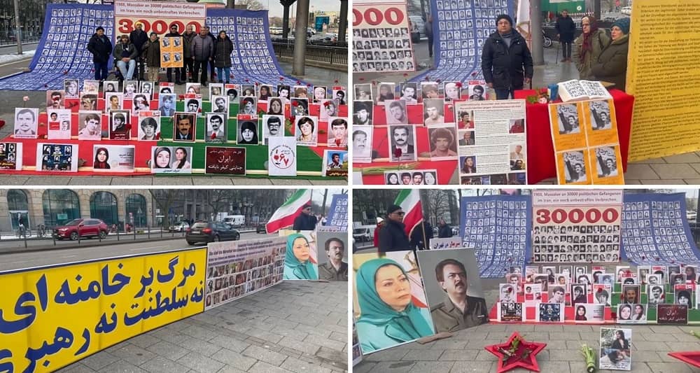 Hamburg, Germany—January 20, 2024: Freedom-loving Iranians and supporters of the People’s Mojahedin Organization of Iran (PMOI/MEK) organized a rally and exhibition to support the Iranian Revolution.