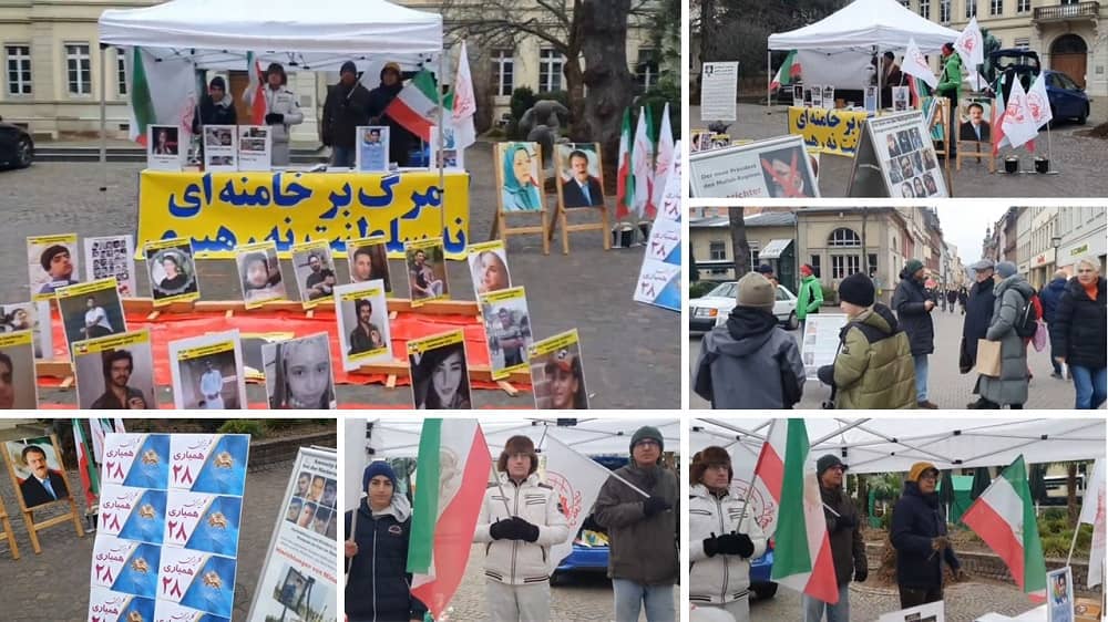 Heidelberg, Germany—January 13, 2024: MEK Supporters Rally and Exhibition in Solidarity With the Iran Revolution, Supporting #FreeIranTelethon