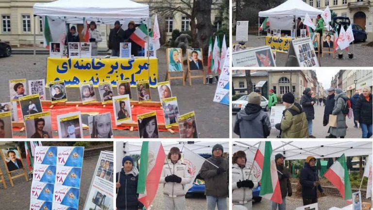 Heidelberg, Germany—January 13, 2024: Freedom-loving Iranians and supporters of the People’s Mojahedin Organization of Iran (PMOI/MEK) organized a rally and exhibition to support the Iranian Revolution.