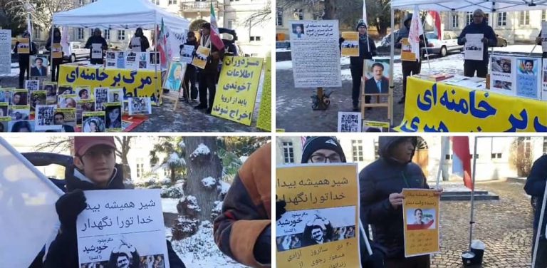 Heidelberg, Germany—January 20, 2024: Freedom-loving Iranians and supporters of the People’s Mojahedin Organization of Iran (PMOI/MEK) organized a rally and exhibition to support the Iranian Revolution.