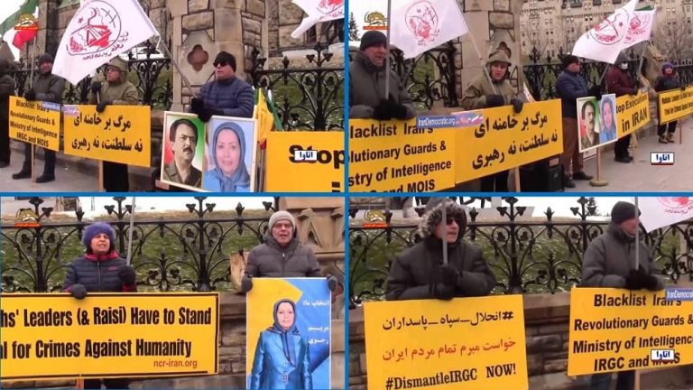 Ottawa, Canada—January 6, 2024: Freedom-loving Iranians and supporters of the People’s Mojahedin Organization of Iran (PMOI/MEK) organized a rally in sub-zero freezing weather to express support for the Iranian Revolution.