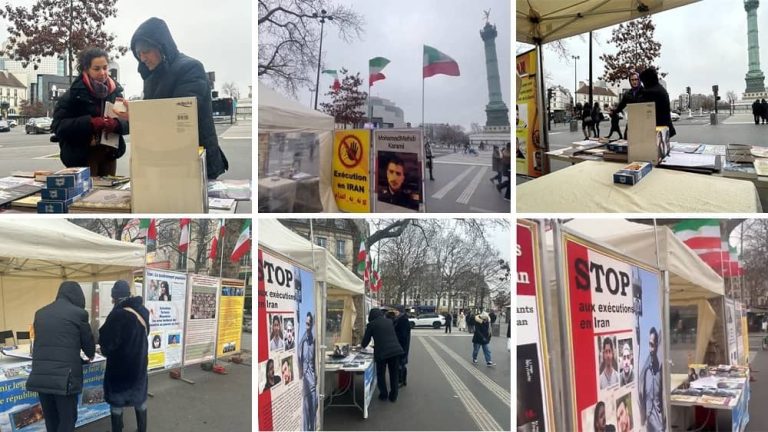 On January 13, 2024, in Paris, France, freedom-loving Iranians and supporters of the People’s Mojahedin Organization of Iran (PMOI/MEK) continued to showcase a photo exhibition and set up a book table to express solidarity with the Iranian Revolution.