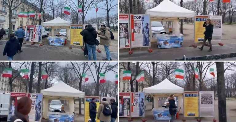 On January 23, 2024, in Paris, France, freedom-loving Iranians and supporters of the People’s Mojahedin Organization of Iran (PMOI/MEK) organized a photo exhibition and set up a book table to express solidarity with the Iranian Revolution.