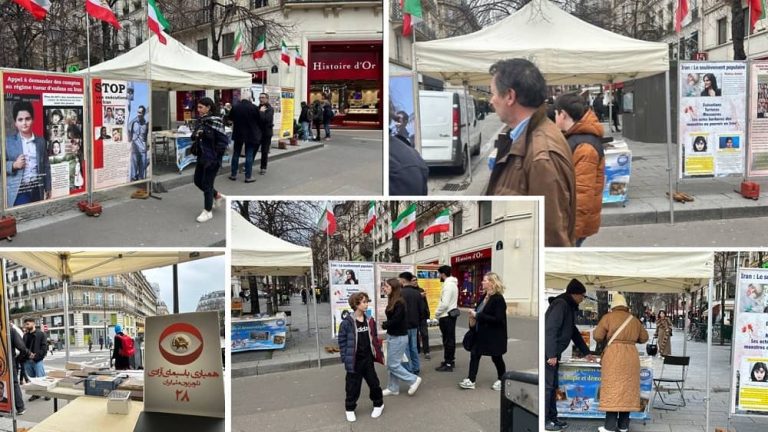 Paris, France—January 4, 2024: On the second consecutive day, freedom-loving Iranians and supporters of the People’s Mojahedin Organization of Iran (PMOI/MEK) organized photo exhibition and book table in solidarity with the Iranian Revolution.