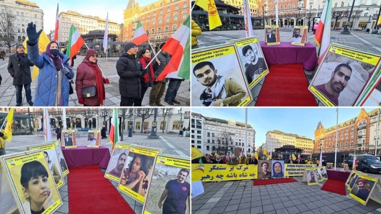 Stockholm, Sweden—January 27, 2024: Freedom-loving Iranians and supporters of the People’s Mojahedin Organization of Iran (PMOI/MEK) organized a rally in front of the Swedish Parliament to express support for the Iranian Revolution.