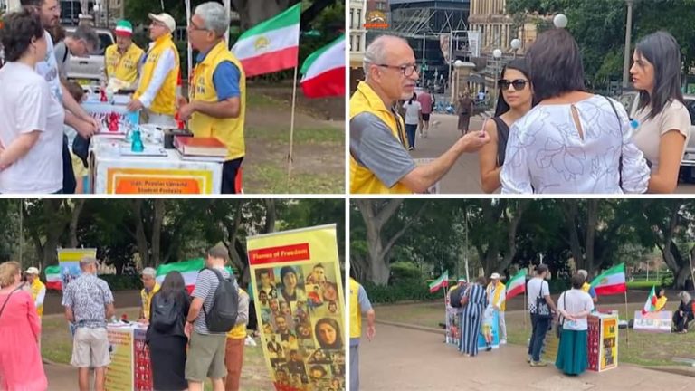 Sydney, Australia—January, 2024: Freedom-loving Iranians and supporters of the People’s Mojahedin Organization of Iran (PMOI/MEK) organized a photo and book exhibition in solidarity with the Iranian Revolution.