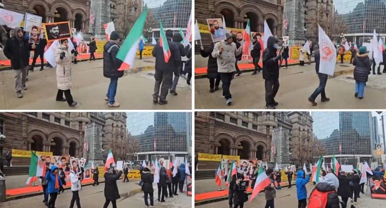 Toronto, Canada—January 27, 2024: Freedom-loving Iranians and supporters of the People’s Mojahedin Organization of Iran (PMOI/MEK) organized a rally in sub-zero freezing weather to express support for the Iranian Revolution. Iranians strongly condemned the execution of two political prisorners Mohammad Ghobadlou and Farhad Salimi, who were executed on January 23, 2024. They also expressed their distaste for the inhuman verdict of gouging the eyes of Mehdi Mousavian, who was arrested and detained during the 2018 Iran protests.