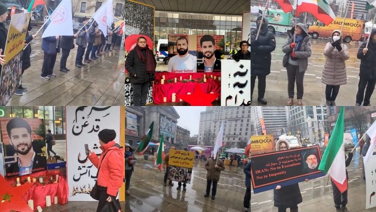 Vancouver, Canada—January 27, 2024: Freedom-loving Iranians and supporters of the People’s Mojahedin Organization of Iran (PMOI/MEK) organized a rally in sub-zero freezing weather to express support for the Iranian Revolution.