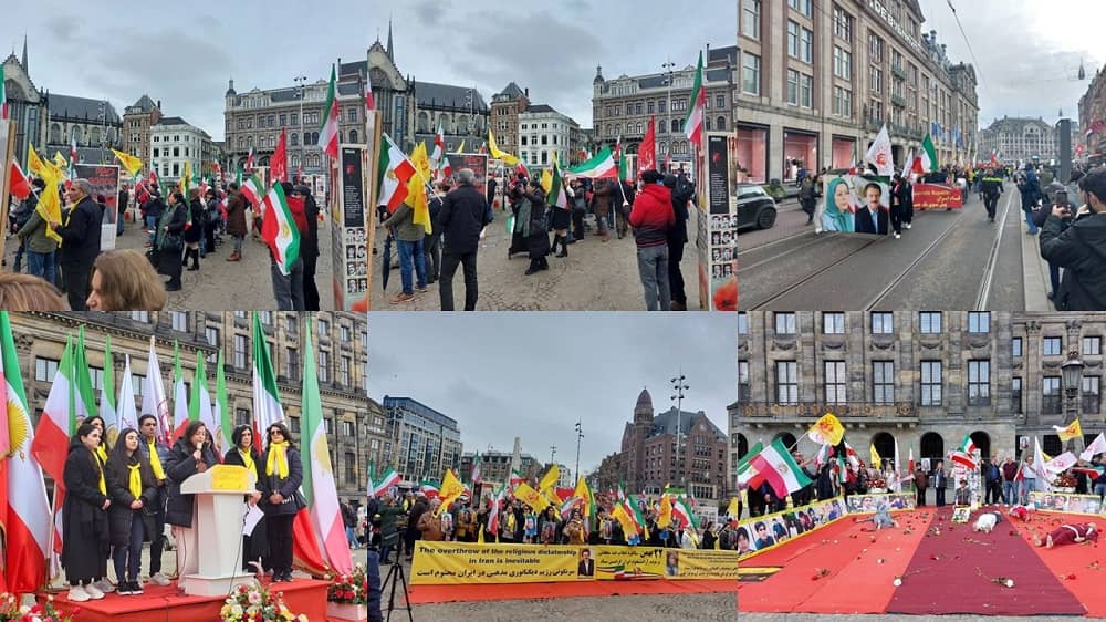 Amsterdam, The Netherlands—February 10, 2024: Freedom-loving Iranians and supporters of the People's Mojahedin Organization of Iran (PMOI/MEK) organized a rally to commemorate the anniversary of the 1979 Revolution. Supporters of the Iranian resistance pledged to fight to the end to overthrow the mullahs’ regime.