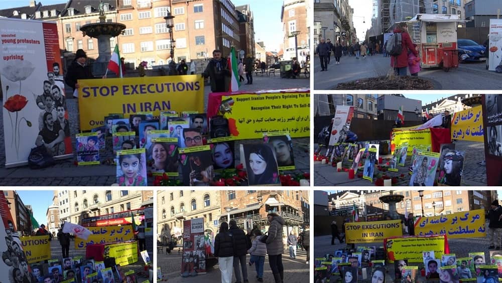 Copenhagen, Denmark—February 17, 2024: Freedom-loving Iranians and supporters of the People’s Mojahedin Organization of Iran (PMOI/MEK) organized an exhibition to express solidarity with the Iranian Revolution.