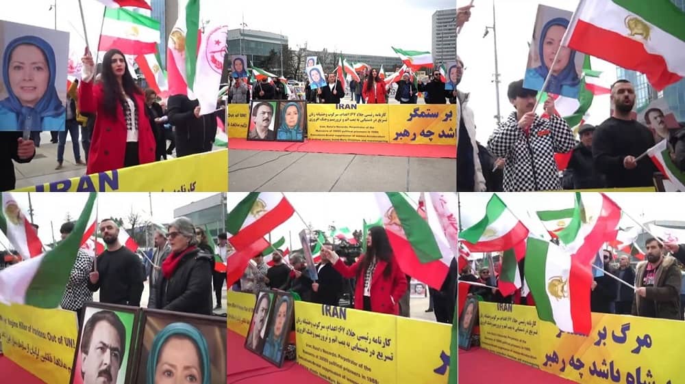 Geneva, Switzerland—February 26, 2024: Freedom-loving Iranians and supporters of the People’s Mojahedin Organization of Iran (PMOI/MEK) held a protest rally in front of the United Nations headquarters against the presence of Iran's regime Foreign Minister