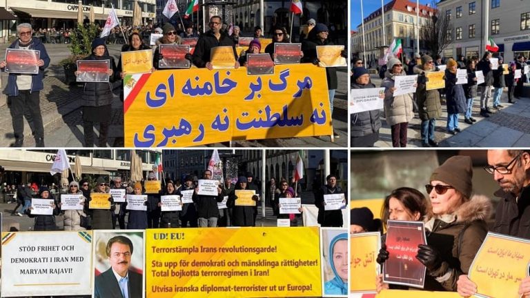 Gothenburg, Sweden—February 17, 2024: Freedom-loving Iranians and supporters of the People’s Mojahedin Organization of Iran (PMOI/MEK) organized a rally to express solidarity with the Iranian Revolution.