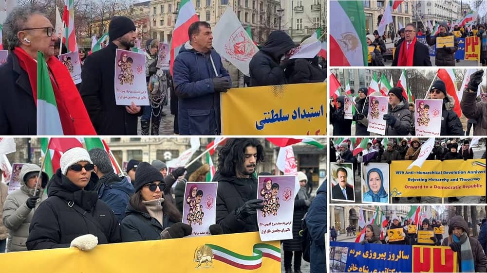 Oslo, Norway—February 10, 2024: Freedom-loving Iranians and supporters of the People's Mojahedin Organization of Iran (PMOI/MEK) organized a rally to commemorate the anniversary of the 1979 Revolution. Supporters of the Iranian resistance pledged to fight to the end to overthrow the mullahs’ regime.