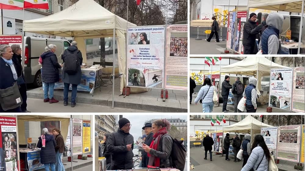 Paris, France—February 6, 2024: Exhibition by MEK Supporters in Solidarity with the Iran Revolution