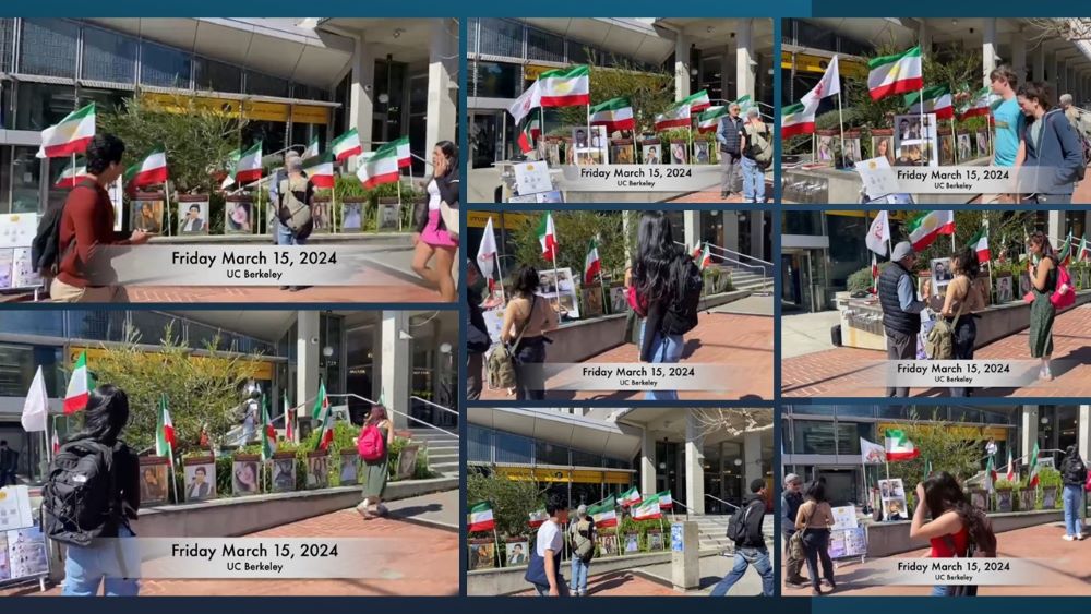 Berkeley, California—March 15, 2024: Members of the Iranian-American Community of Northern California organized an exhibition and info desk at the University of California, Berkeley (UC Berkeley) to express their solidarity with the Iranian Revolution.