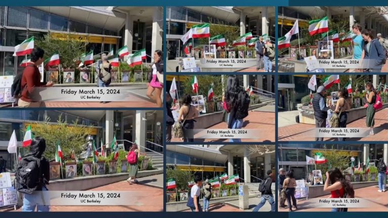 Berkeley, California—March 15, 2024: Members of the Iranian-American Community of Northern California organized an exhibition and info desk at the University of California, Berkeley (UC Berkeley) to express their solidarity with the Iranian Revolution.