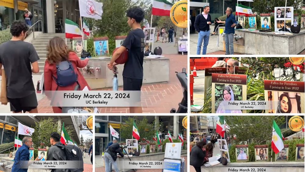 Berkeley, California—March 22, 2024: During Nowruz and Iranian New Year celebrations, members of the Iranian-American Community of Northern California organized an exhibition and informational desk at the University of California, Berkeley (UC Berkeley) to express their solidarity with the Iranian Revolution.