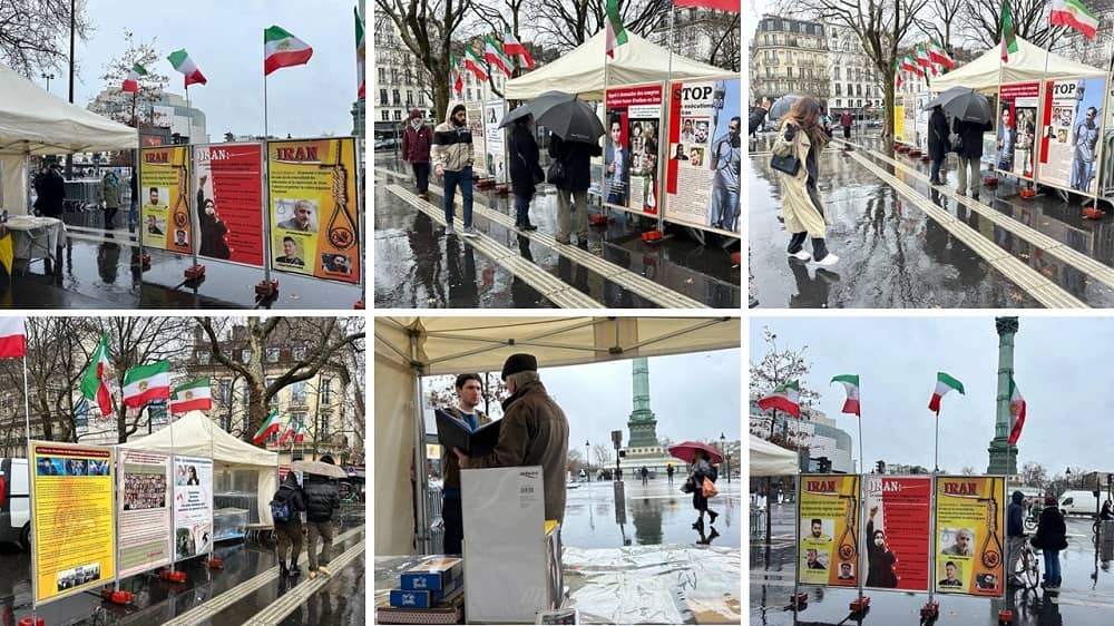 Paris, France—March 2, 2024: MEK Supporters Organized and Exhibition in Support of the Iranian Revolution
