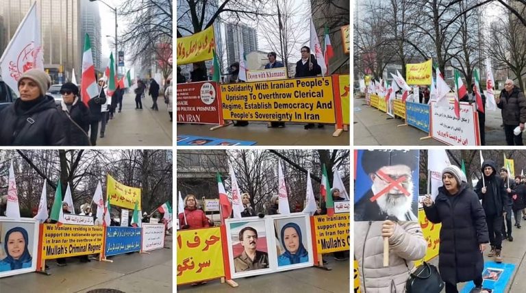Toronto, Canada—March 2, 2024: Freedom-loving Iranians and supporters of the People’s Mojahedin Organization of Iran (PMOI/MEK) organized a rally to express solidarity with the Iranian Revolution.