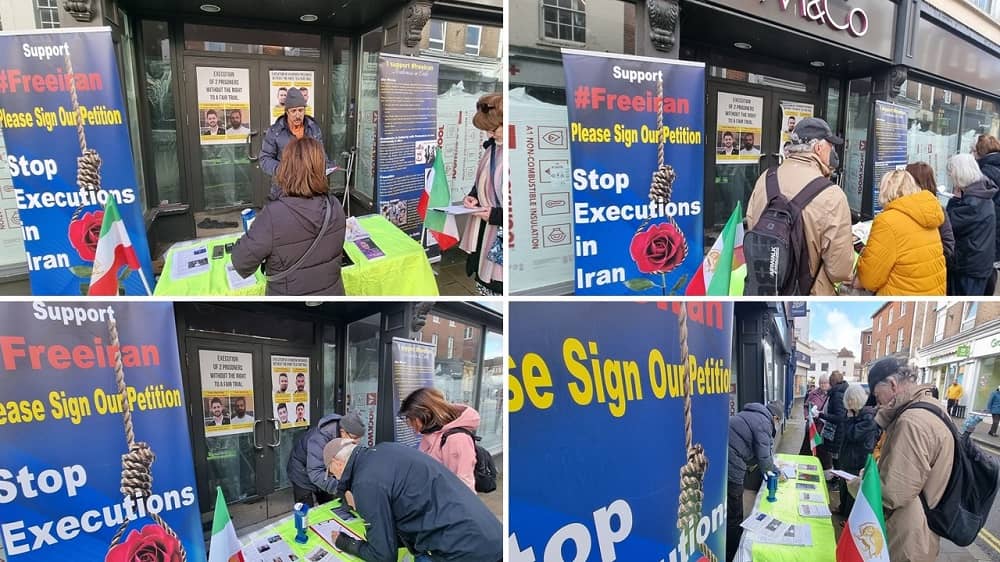 UK, Romsey City—March 1, 2024: Freedom-Loving Iranians Organize an Exhibition to Support the Iranian Revolution