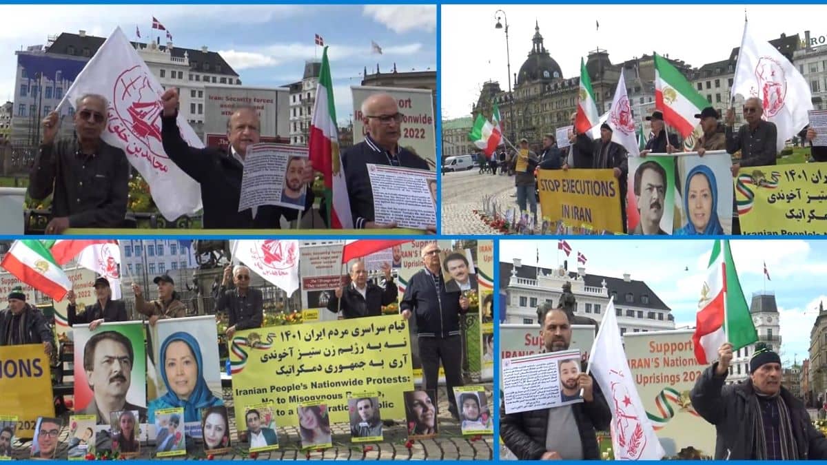 Copenhagen, Denmark—April 29, 2024: Freedom-loving Iranians and supporters of the People’s Mojahedin Organization of Iran (PMOI/MEK) organized a rally a rally to protest the increasing wave of executions by the Iranian regime.