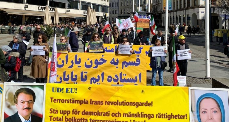 Gothenburg, Sweden—April 20, 2024: Freedom-loving Iranians and supporters of the People’s Mojahedin Organization of Iran (PMOI/MEK) organized a rally to express solidarity with the Iranian Revolution.