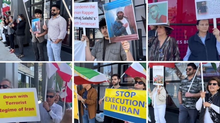 Los Angeles, California—April 27, 2024: Freedom-loving Iranians and supporters of the People's Mojahedin Organization of Iran (PMOI/MEK) organized a rally against the increasing wave of executions by the regime in Iran.