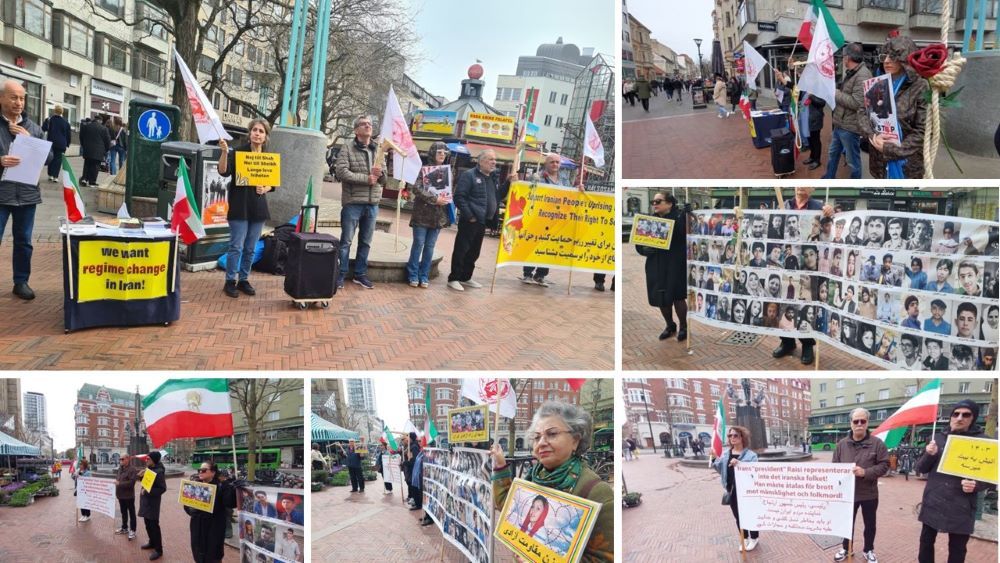 Malmö, Sweden—April 13, 2024: Freedom-loving Iranians and supporters of the People’s Mojahedin Organization of Iran (PMOI/MEK) organized a rally in solidarity with the Iranian Revolution.
