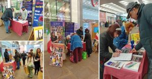 Manchester—April 13, 2024: Freedom-loving Iranians, academics living in England supporting of the People’s Mojahedin Organization of Iran (PMOI/MEK) organized a book exhibition, and petition collection in support of the Iranian Revolution, and the Iranian people's resistance.