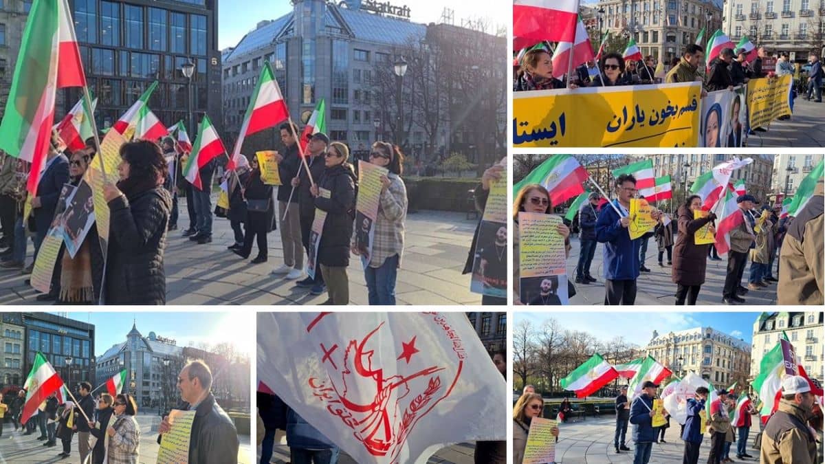 Oslo, Norway—April 29, 2024: Freedom-loving Iranians and supporters of the People’s Mojahedin Organization of Iran (PMOI/MEK) organized a rally in front of the Norwegian parliament to protest the increasing wave of executions by the Iranian regime.