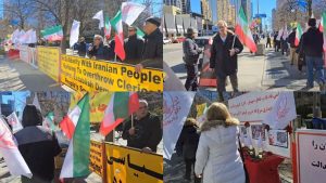 Toronto, Canada—April 6, 2024: Freedom-loving Iranians and supporters of the People’s Mojahedin Organization of Iran (PMOI/MEK) organized a rally to express solidarity with the Iranian Revolution.