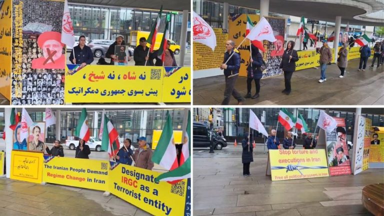 Vancouver, Canada—April 27, 2024: Freedom-loving Iranians and supporters of the People's Mojahedin Organization of Iran (PMOI/MEK) organized a rally against the increasing wave of executions by the regime in Iran. They also expressed their solidarity with the Iranian Revolution and advocated for blacklisting the IRGC.