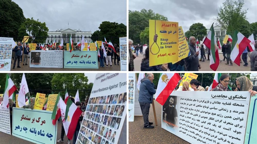 Washington, DC—April 27, 2024: Freedom-loving Iranians and supporters of the People's Mojahedin Organization of Iran (PMOI/MEK) organized a rally in front of the White House to protest the increasing wave of executions by the Iranian regime.