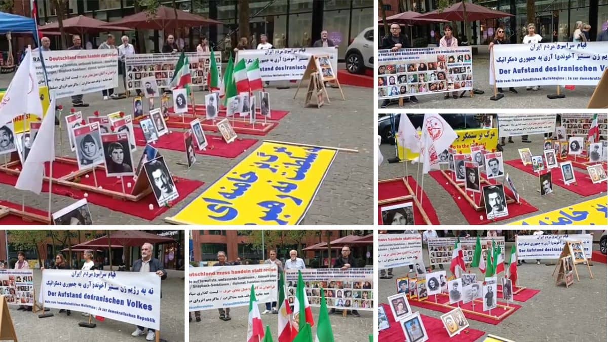 Bremen, Germany—May 4, 2024: Freedom-loving Iranians and supporters of the People’s Mojahedin Organization of Iran (PMOI/MEK) held a rally and exhibition to express solidarity with the Iranian Revolution, while also protesting against the increasing wave of executions by the Iranian regime.